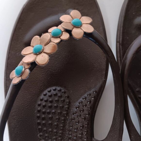 OKAb Wedge Flip Flops Okabashi Women's Sz 10 Thong Sandals Flowers Vegan Peasant - Picture 13 of 16